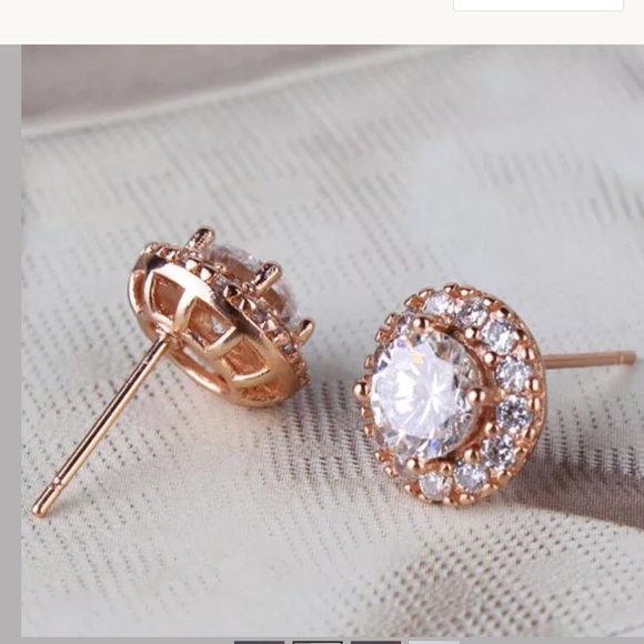 NEW ROSE GOLD WITH WHITE TOPAZ EARRINGS - Picture 2 of 4